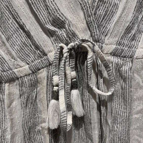 New Blue Island Silver White Wrap Maxi Dress Striped Glitter V Neck Spring - Picture 8 of 16